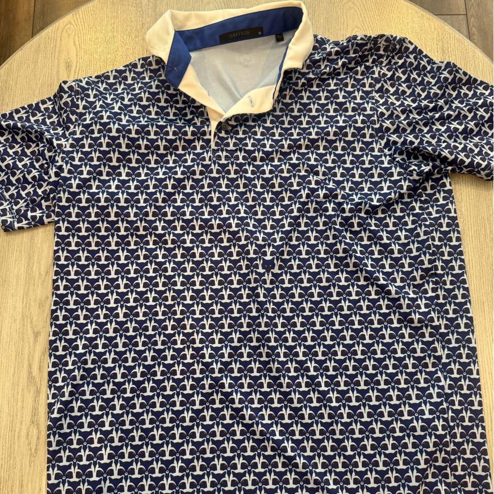 Greyson Navy and Cream Patterned Polo Shirt